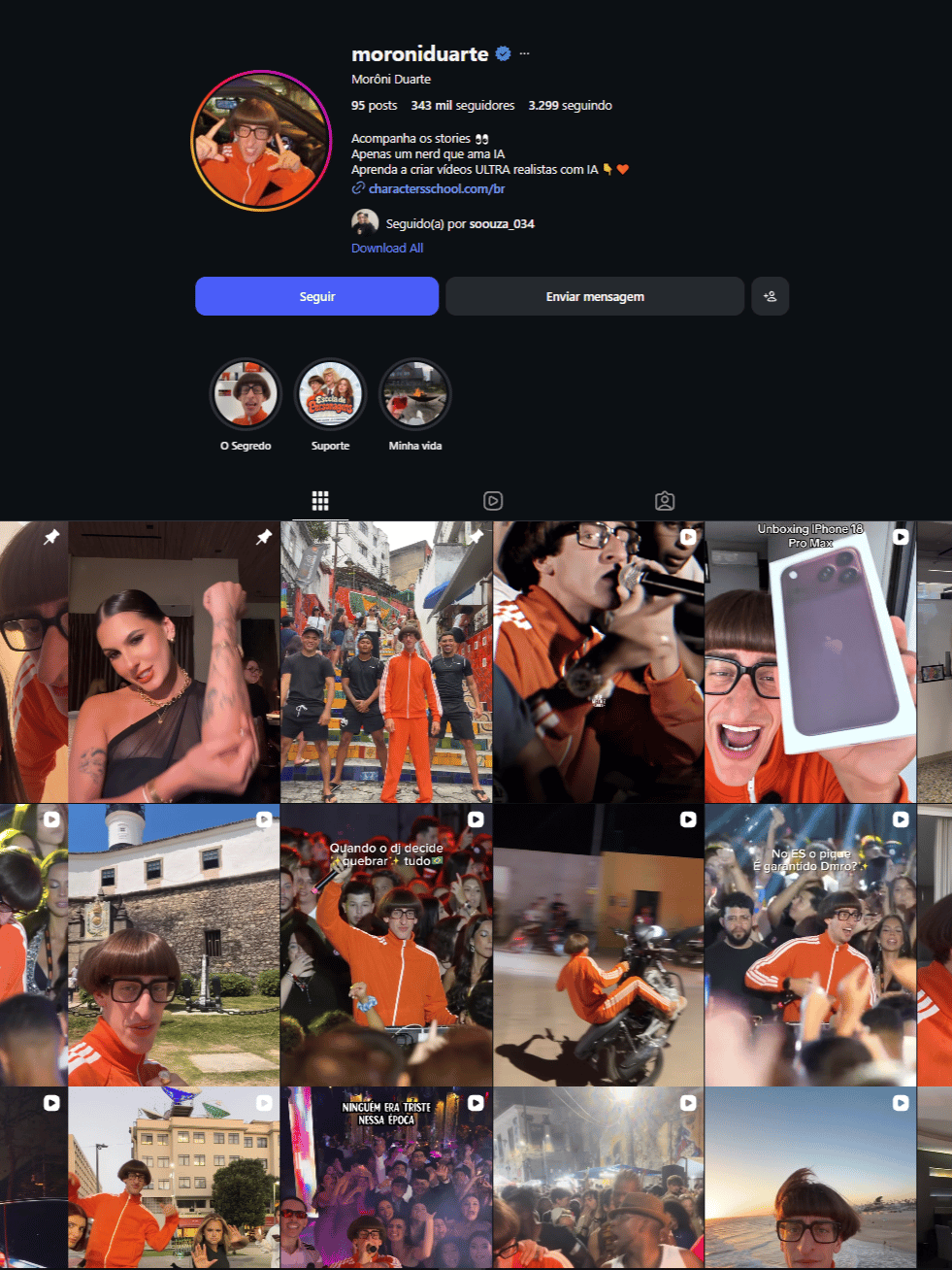 Perfil de criador com publicações de vídeo curto